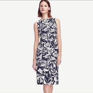 Ann Taylor Tropical Navy Palm Leaf Midi Dress